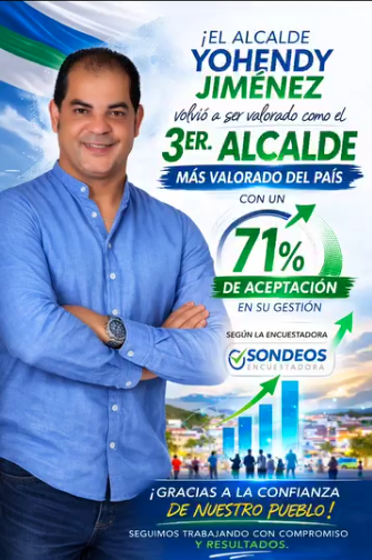 Yohendy Jiménez, dentro de los tres alcaldes mejor valorados del país con 71 % de aceptación
